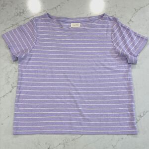 Poetry Striped T-Shirt Hemp Organic Cotton Casual Top Purple US 8 Boxy Short Slv